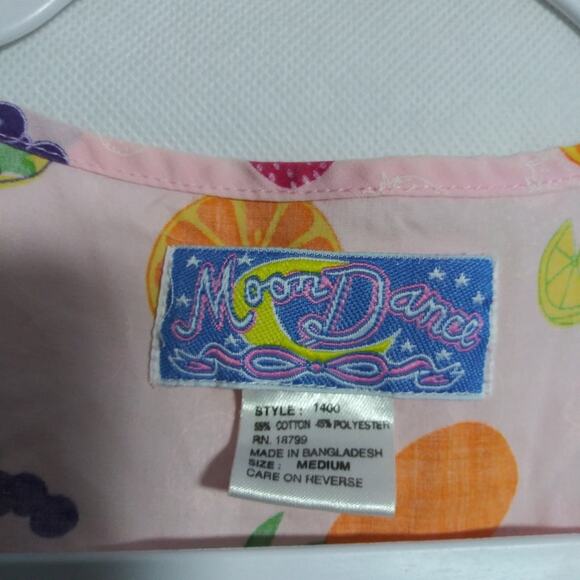 Moon Dance Pink Fruit Print Button Smock Vest Sleeveless Novelty Top Size M - Picture 5 of 6